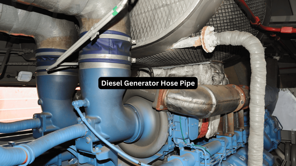 Installation of a diesel generator hose pipe with secure fittings and insulation.