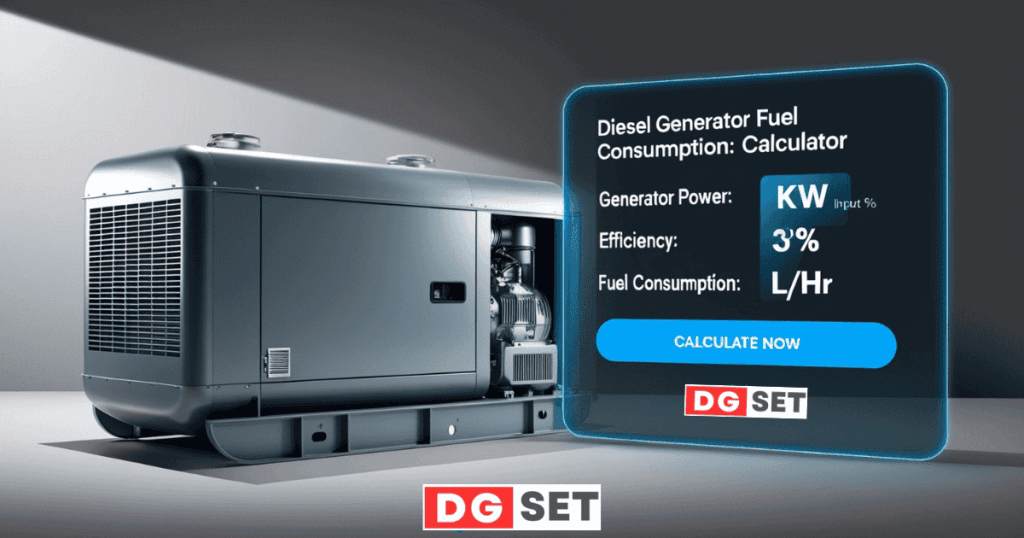 Diesel generator with real-time fuel consumption metrics displayed in liters per hour (L/hr).