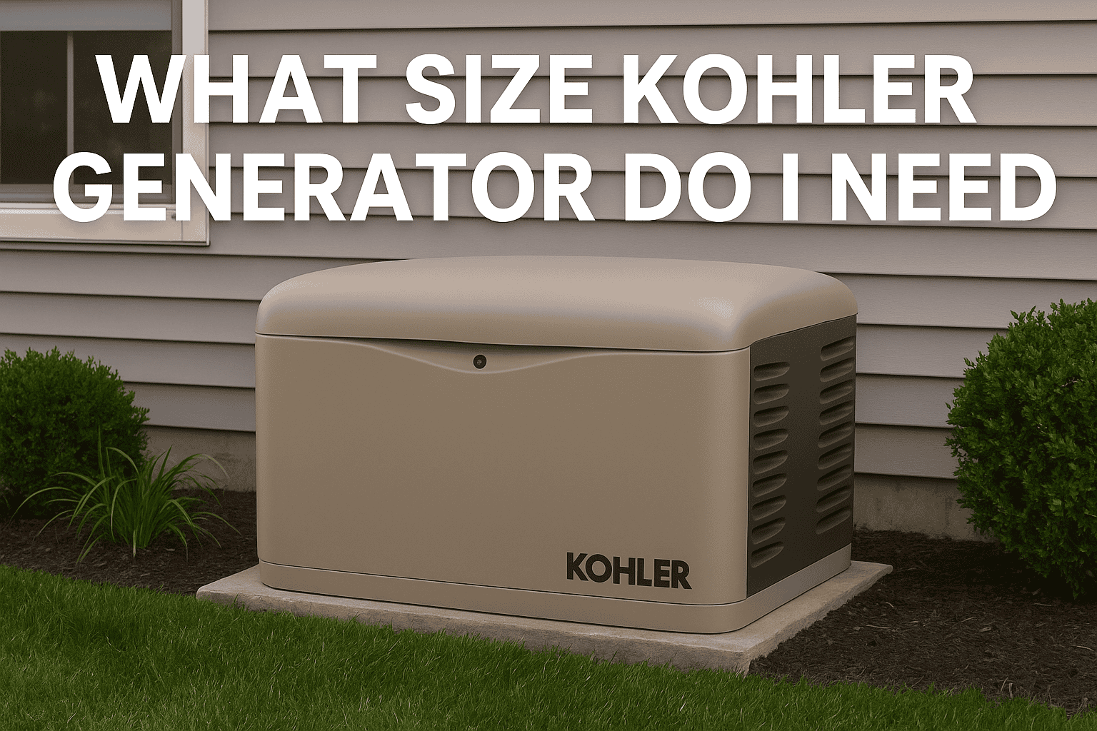 Close-up view of a Kohler residential standby generator with company branding.