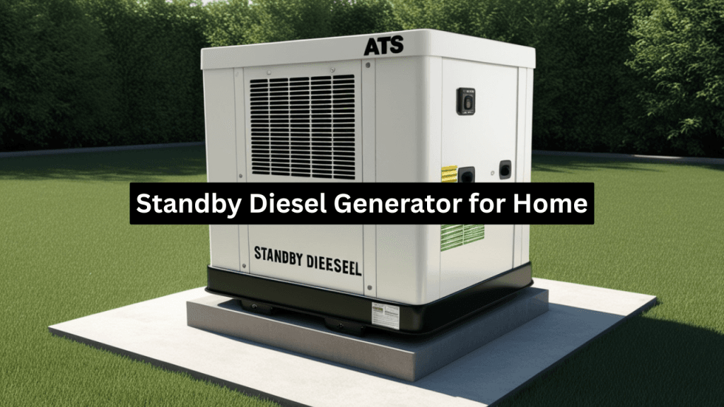 Close-up of a standby diesel generator with automatic transfer switch installed outdoors