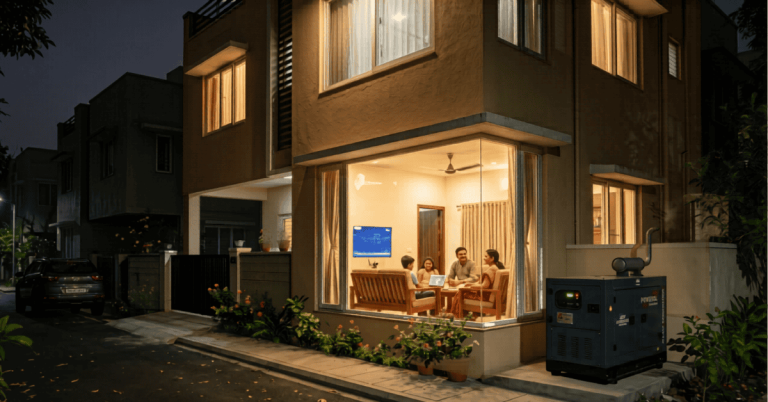 generator set for home use powering Indian house during power cut at night