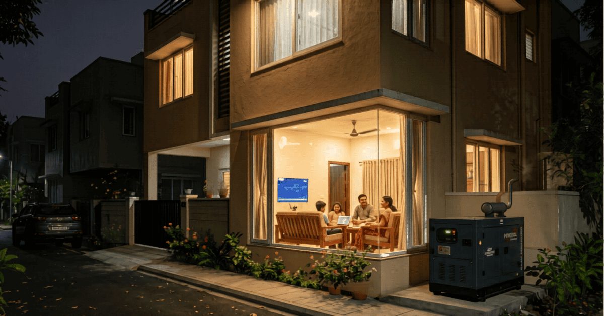 generator set for home use powering Indian house during power cut at night