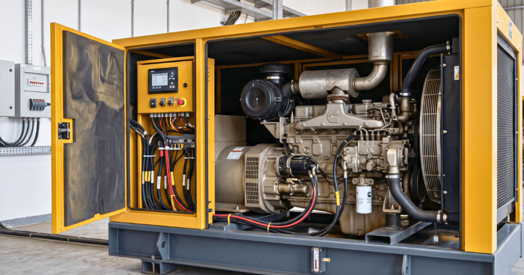 100 kVA Cummins diesel generator engine and control panel