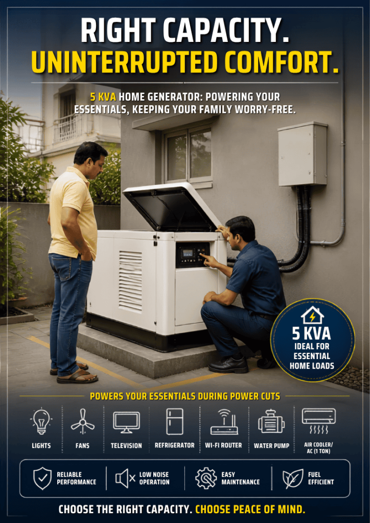 5 kVA home generator powering essential household loads during a power cut