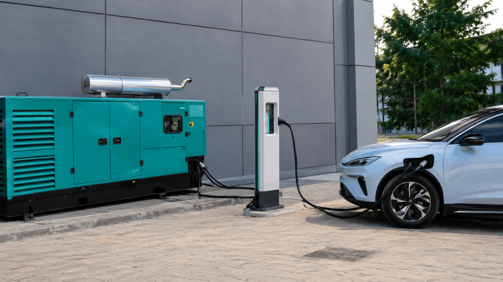 Can a diesel generator charge an electric car using an EV charging station