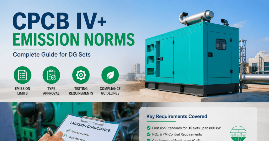 CPCB IV+ emission norms for DG sets covering emission limits, Type Approval and testing requirements