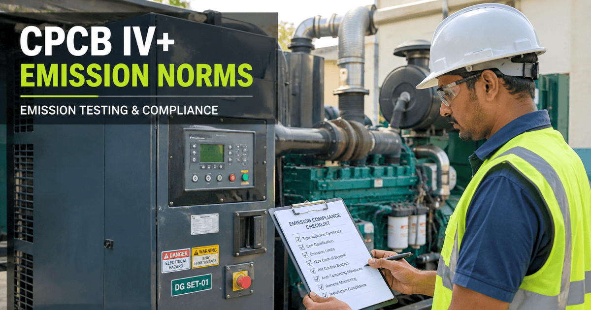 CPCB IV+ emission norms compliance inspection and emission testing of a diesel generator set