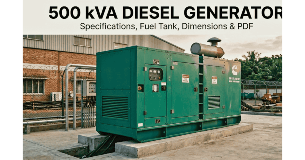 Cummins 500 kVA generator specifications, fuel tank and dimensions