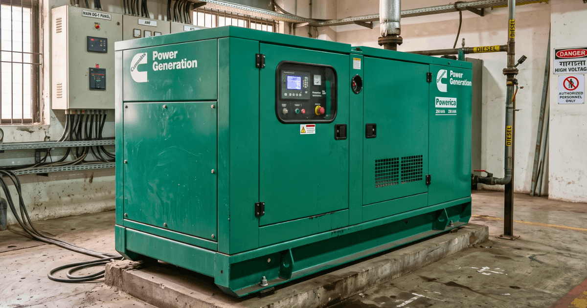 Cummins generator 250 kVA in an industrial generator room