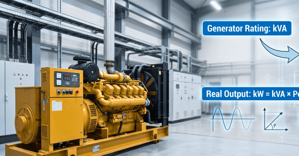 Why diesel generator rating in kVA instead of kW explained with diesel generator and power factor illustration